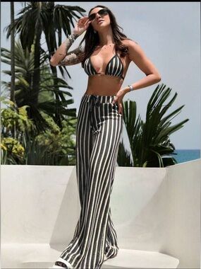 SHEIN Women’s 3pc Black & White Crochet Bikini Set - Small